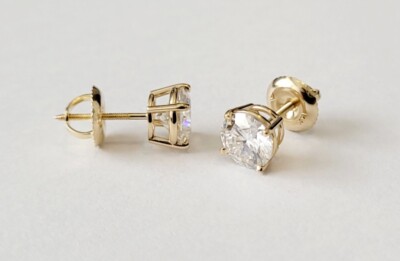 1.60 Carat Moissanite Stud Earrings in 14k Yellow Gold (Charles & Colvard)