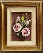 Vintage Wall Art Raised 3D Porcelain Bouquet Beautiful Purple Roses