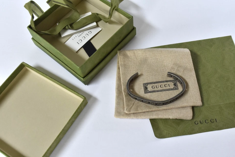 Gucci мужской антикварный серебро 925 большой G ссылка браслет 8» w упаковки - Изображение 2 из 3