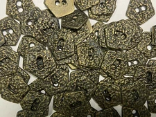 Vintage 5 Sided Pentagon Shape Cast Metal Button Antique Brass 18mm 2hole