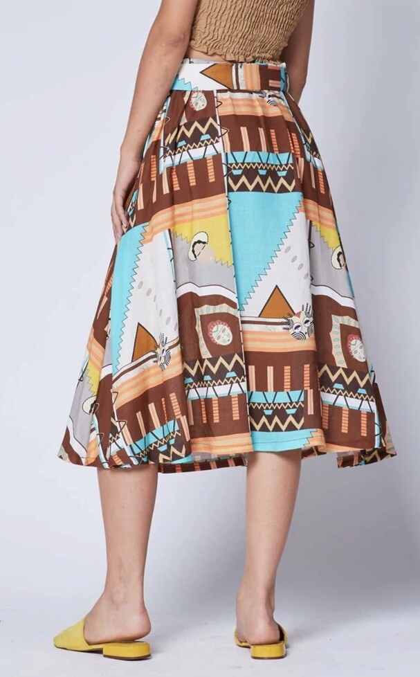 Baci Linen Blend Aztec Patchwork Belted Maxi Skir… - image 3