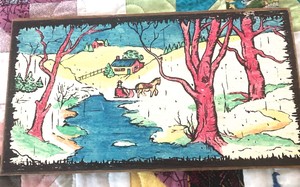 Sm Rectangular Board Painting Over The River Through The Woods Winter Vtg Ebay