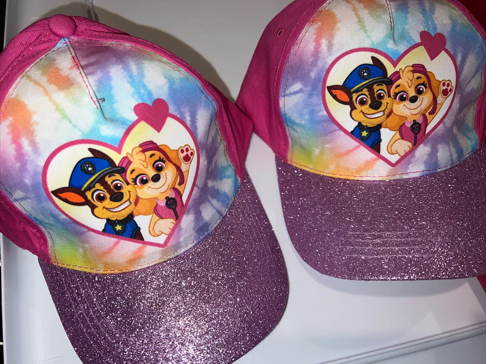 NWT 2 HATS &FREE PUZZLE NICKELODEON PAW PATROL GIRLS TWINS SPARKLE GLITTER PINK