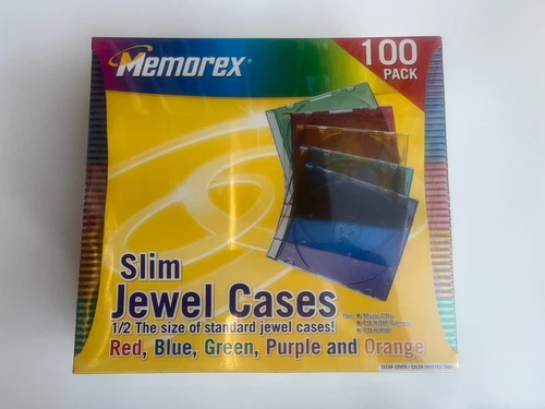 Memorex 100 Slim CD DVD Jewel Cases Multicolor 5mm New Factory Sealed