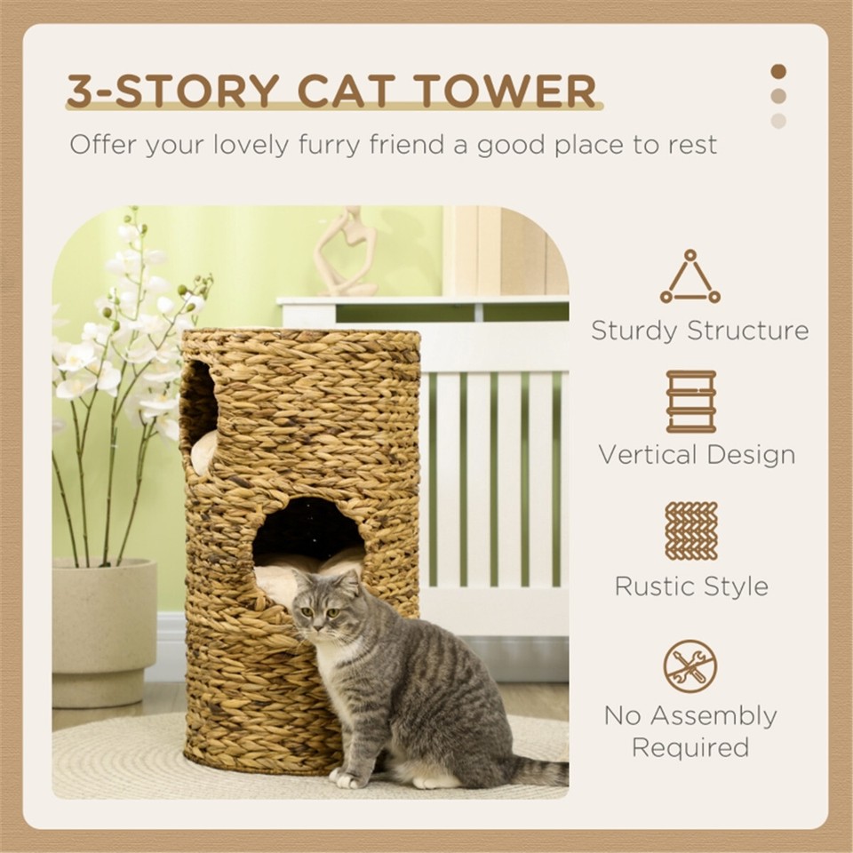 Wooden Cat Tree Climbing Tower Cozy Cat House Indoor Pet Furniture eBay