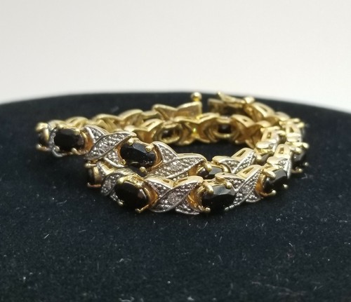 Vtg Bracelet Black CZ Vermeil Sterling XO Infinity Love Hugs Kisses Jewelry