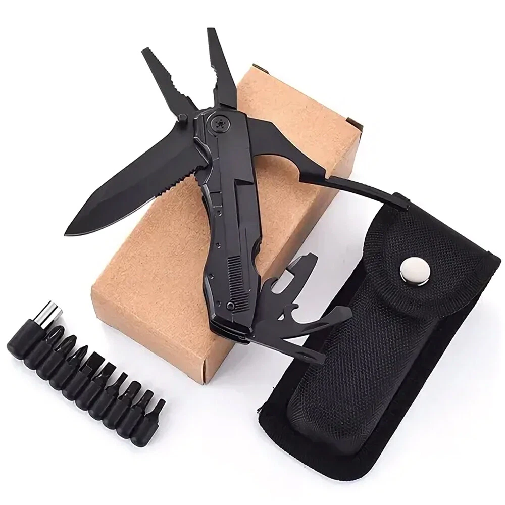 Multi Tool Knife 18-in-1 Outdoor Survival Compact Folding Pocket Pliers w/ Bits