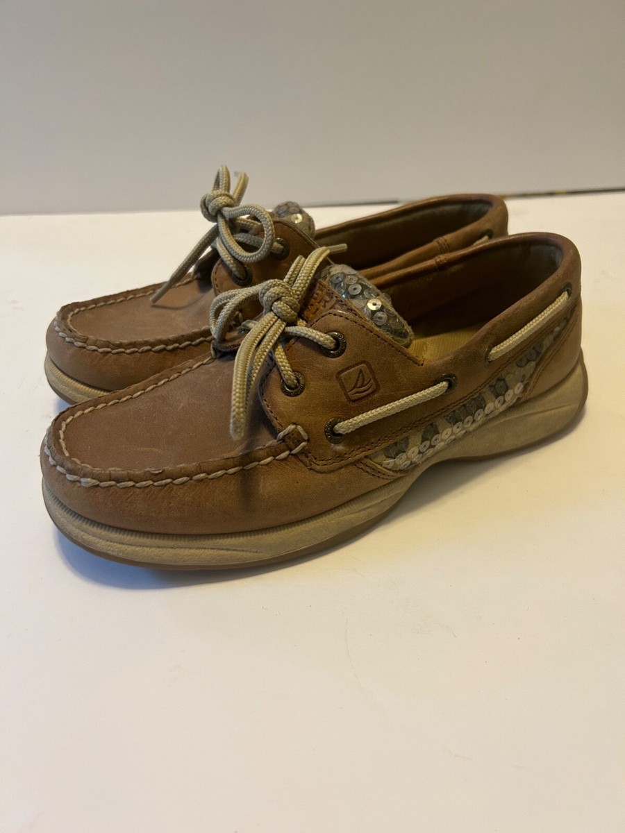 Sperry top sider boat shoes with cheetah print accent size 5m