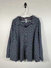 Catherines Top Womens 4X Blue Lobster Print Roll Tab Cotton Nautical Coastal