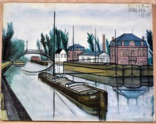 1968 Retro Stampa Vintage Tela Bernard Buffet Saint-Quentin Canale Francia Decorazione