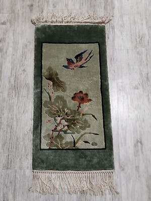 Vintage Chinese Silk Woven Rug With Birds Flowers Overall Excellent Tapestry NEW