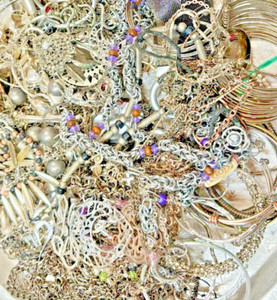 Silver Tone Metal Jewelry Lot 1 pound- SCRAP BULK-#PA5