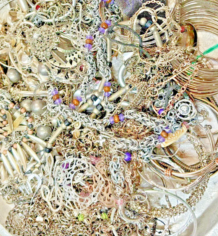 Silver Tone Metal Jewelry Lot 1 pound- SCRAP BULK-#PA5