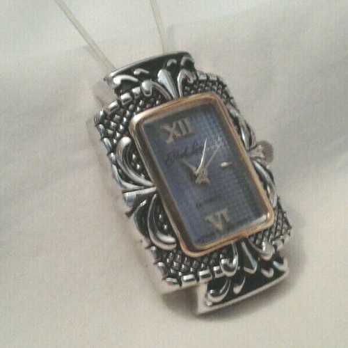 Park Lane Quartz Watch Blue Face Encased in Embossed Silver Tone - Picture 2 of 3