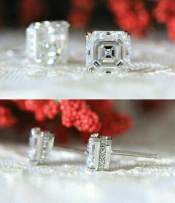 Asscher Cut 2.50Ct Lab Created White Sapphire Solid 14k White Gold Stud Earrings