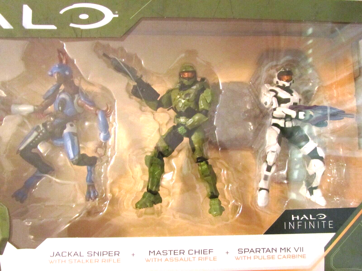 Set Di 3 Action Figure Halo: Jackal Sniper, Master Chief E Spartan MK VII Con Basi E Armi - 3