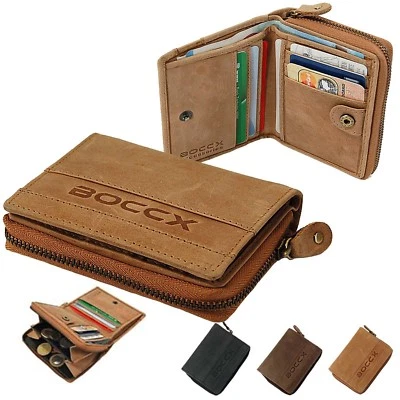 BOCCX Geldbörse Leder mit Reißverschluss Geldbeutel Portemonnaie Damen Herren
