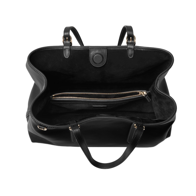 GUCCI GG Emblem Large $2980 Black Leather Tote Bag New And