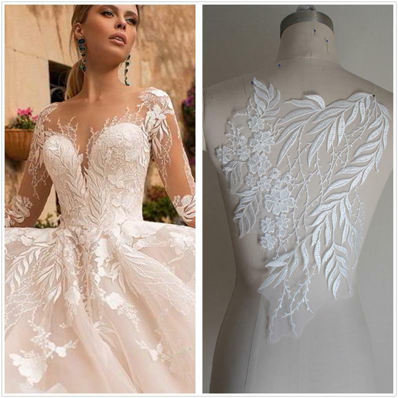 1PC Sequins Flower Leaf Embroidered Lace Applique DIY Wedding Gown Sewing  Crafts