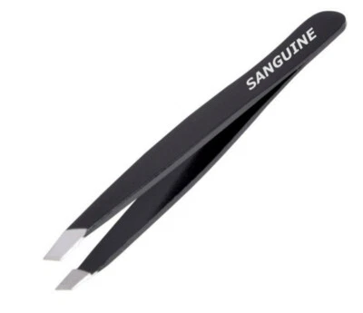 SANGUINE SCISSORS Salon Hair Tweezers Classic Hair Tweezers Slanted Tip Black with Tip Protector