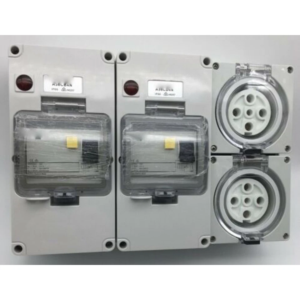 2 x 32 Amp 5 Pin Toma de corriente Trifásico IP66 RCD Punto de alimentación protegido Foto 4 de 4