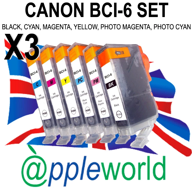 JETPLAY 3 SETS [18 INKS] Canon BCI6 Compatible Cartridges [Bk,C,M,Y,PC,PM]
