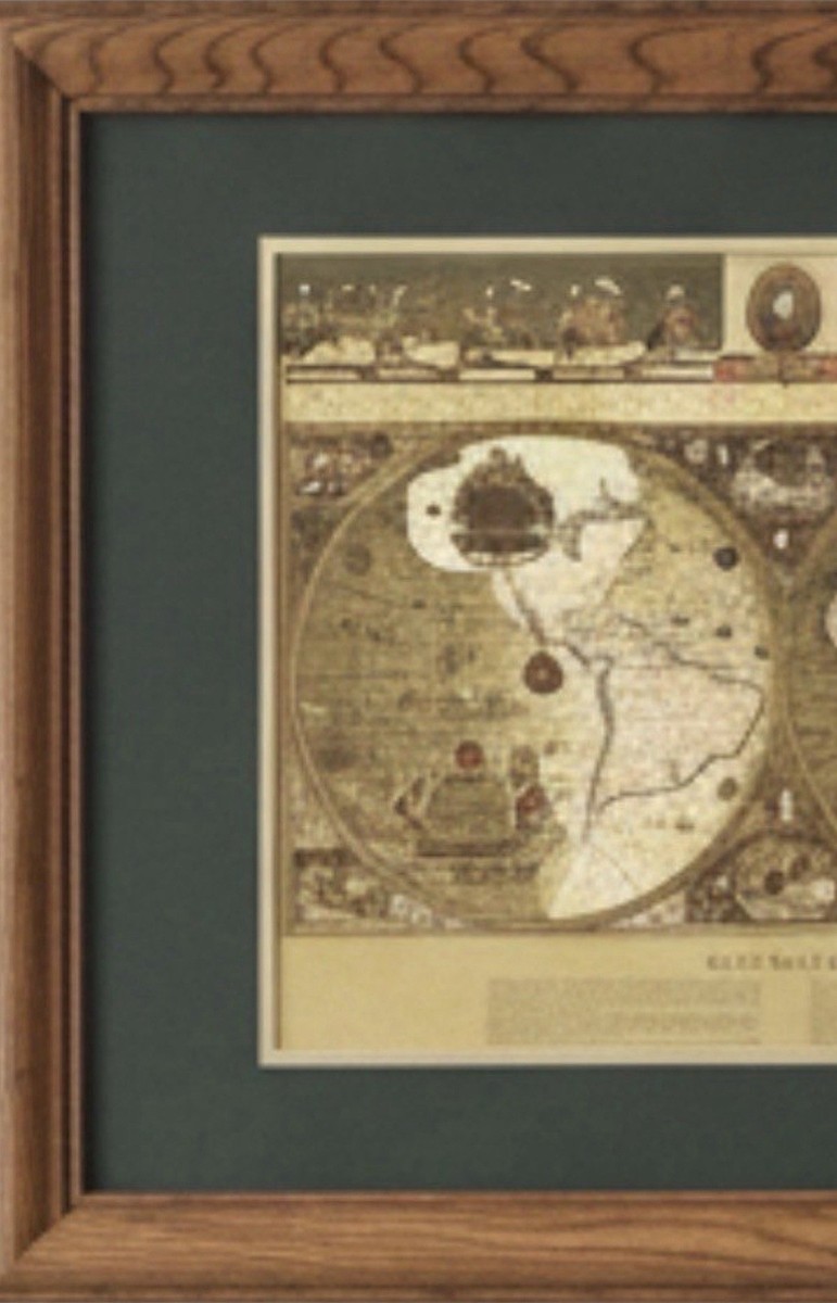 BLAEU WALL MAP Gold Foil New Old World Framed Nautical Exploration