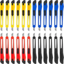 24 Pack Retractable Utility Knives – 9mm Box Cutters for Home, Office & Crafts