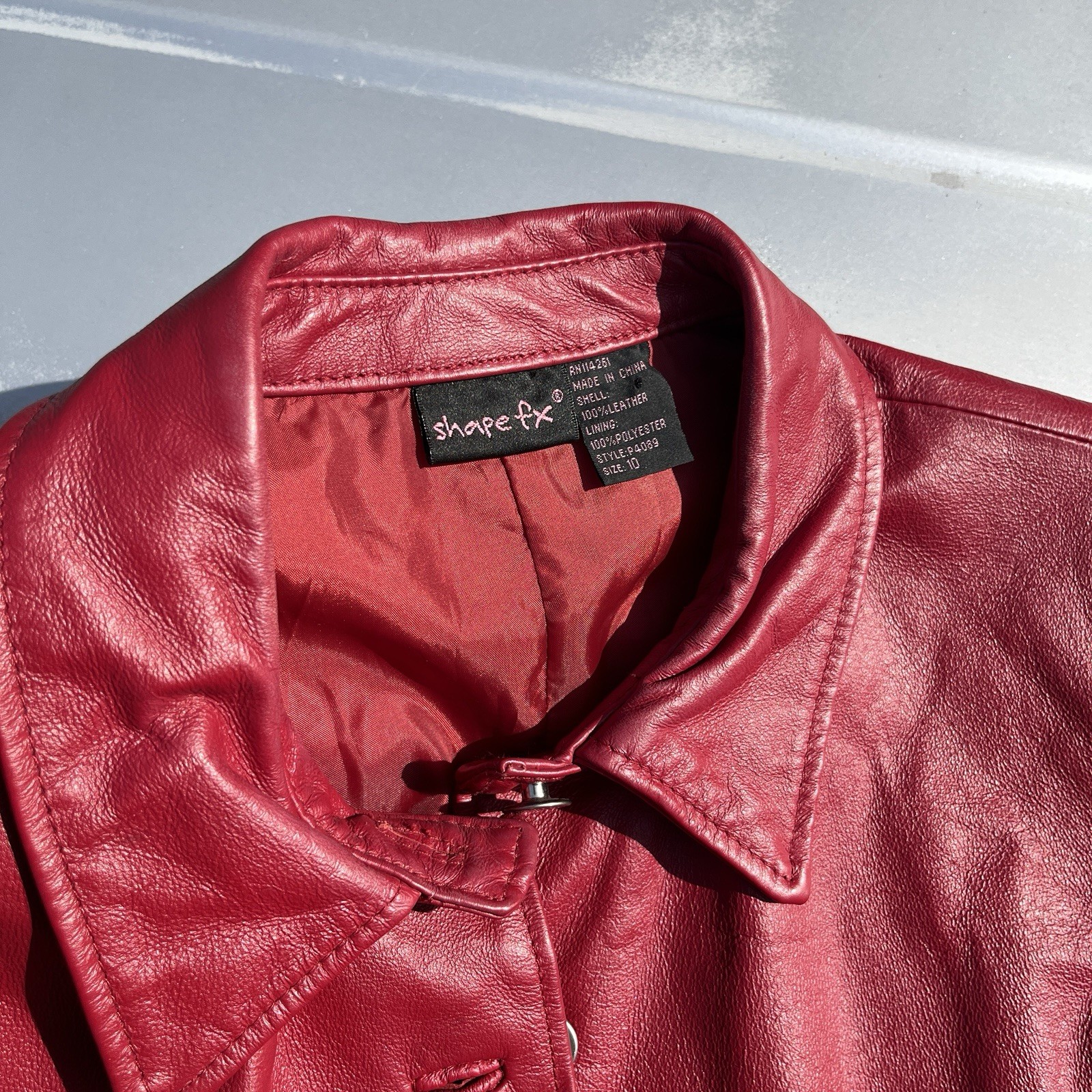 Shape FX Women's Collared Button Jacket Red Leath… - image 4