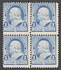 US Sc# 219 *MINT PART OG LH* { 1c FRANKLIN BLOCK OF 4 } GREAT BANKNOTE FROM 1890