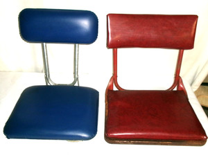 Vintage Vinyl Folding Padded Stadium Bleacher Boat Seats blue & red pair
