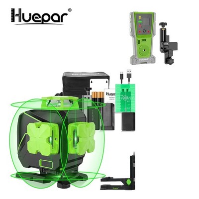 Huepar 4D Green Rechargeable Tiling Floor Tool Cross Line Self Leveling+Receiver
