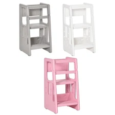 Qaba Toddler Tower, Toddler Kitchen Stool Helper with Adjustable Platform