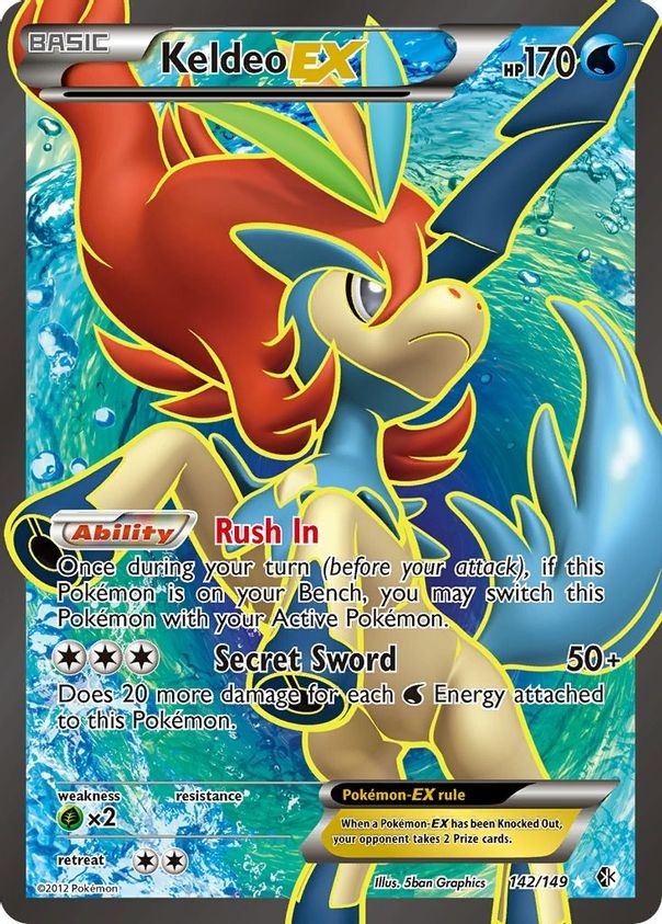 Keldeo EX - 142/149 - Pokemon Boundaries Crossed Black White Full Art Card HP