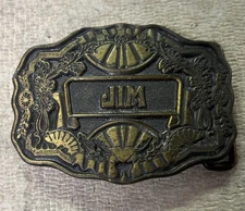JIM Belt Buckle Iconic 70s Name Plate Vintage Brass Oden Inc 3”x2 1/4”