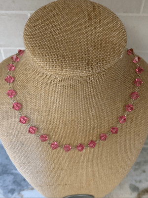 Rosa Rose Aurora Borealis Kristall Halskette #Valentin #Herz #Brustkrebs #Luv