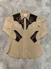 Vintage H Bar C Ranchwear Western LARGE Men s El Dorado Tan Rainbow Pearl Snap