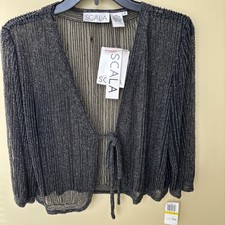 NWT Scala,  Sheer Beaded Evening Jacket, shoulder wrap, tie front, size M