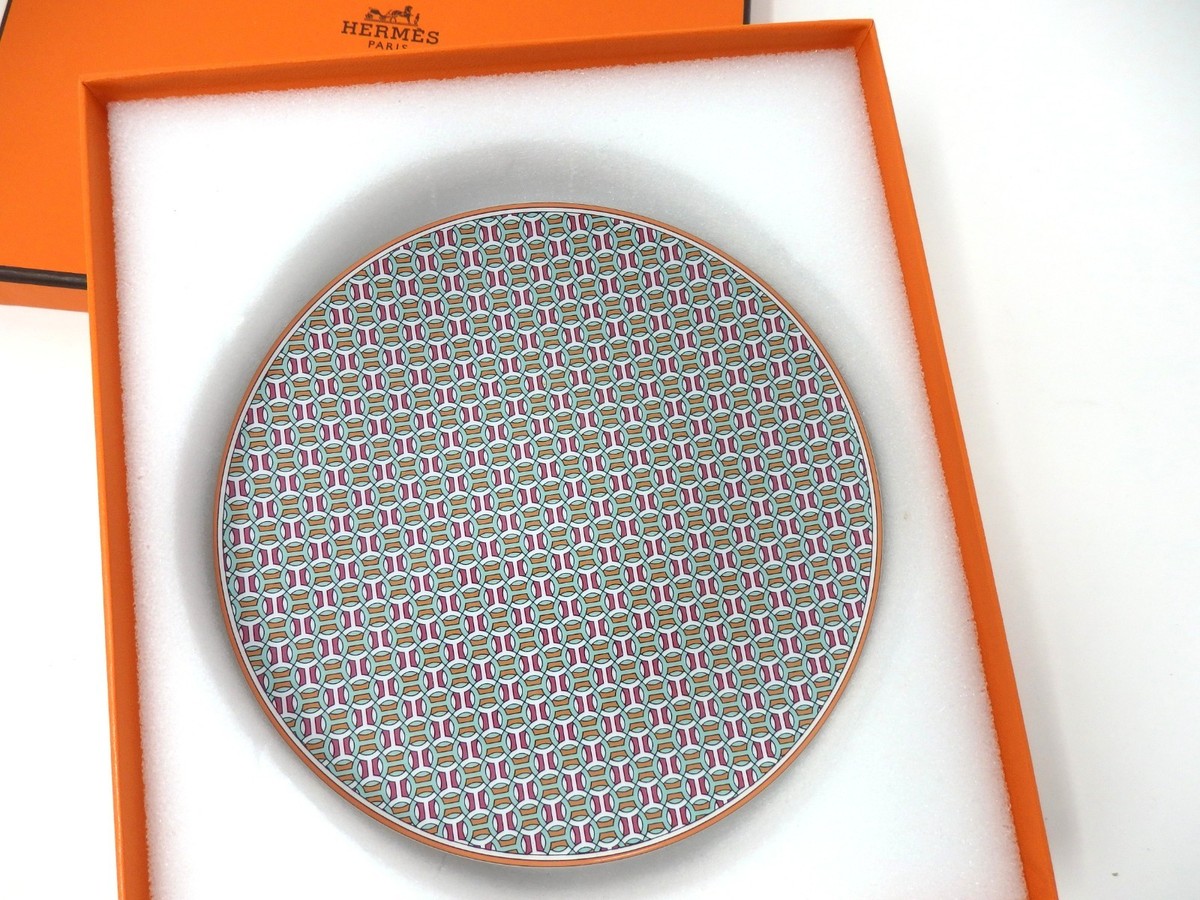 HERMES TIE SET Small Plate 15cm Multicolor Geometric Design France