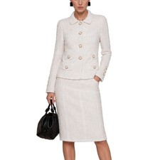Chanel Vintage Cruise 1992 White Tweed Camellia Flower Jacket Suit Size 34