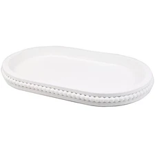 Oval Wood Serving Tray with Wooden Beads, Outdoor Farmhouse Decorative Tray f...