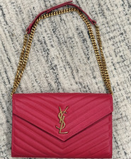 Saint Laurent Pink Chevron YSL Logo Chain Wallet, purse, crossbody
