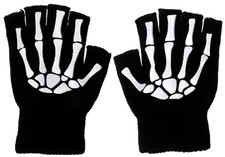 Glow In The Dark Skeleton Fingerless Gloves Spooky Halloween Fun Wear