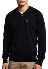 LUKE 1977 Mens Long Sleeve Black V-Neck Henley Sweater Jumper Size Medium