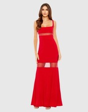 New Mac Duggal Size 10 Red 11698 Sheer Mesh Panel Column Formal Gown Dress Prom