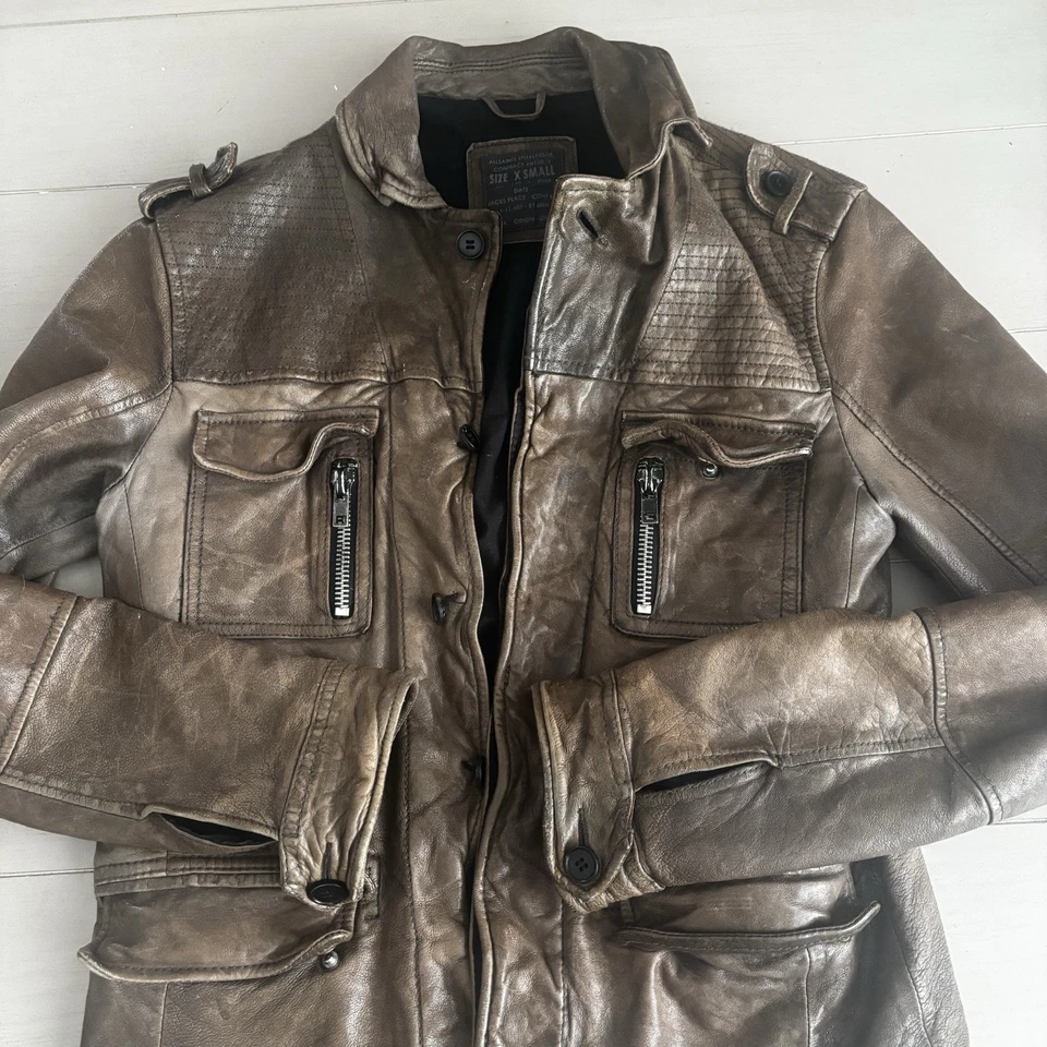 Abrigo Chaqueta Allsaints Spitalfields Cuero Marrón Talla XS Envejecido Foto 2 de 4