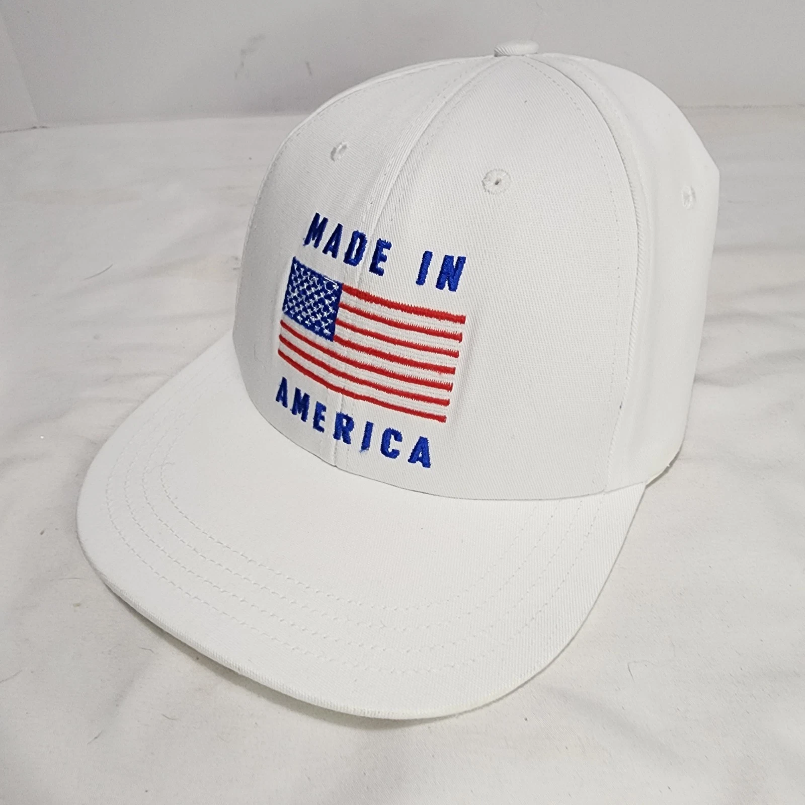 Vtg UNION WEAR "Made In America" Embroidered Flag Logo White Strap Back Hat NEW!