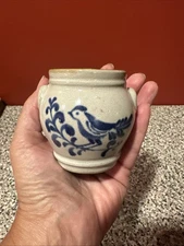 Prestige Place Art Pottery Salt Glaze Blue Crock  Bird Design  Japan Mini