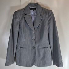 Kasper Petite 4P Grey Pinstripe Pant Suit 2 Pc Blazer Trousers Professional Set