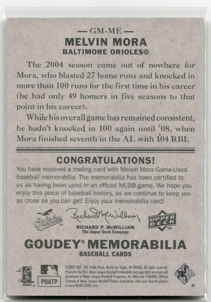 2009 Upper Deck Goudey #GM-ME Melvin Mora Memorabilia - Image 2 of 2